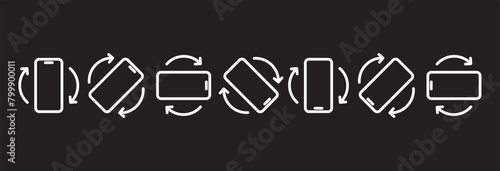 Phone Rotation icons set. Rotate smartphone icon. Device rotation symbol. Rotate Mobile phone. Turn your device. Rotate phone line icon vector illustration in black background.