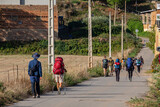 peregrinos realizando el camino de Santiago, Navarrete, La Rioja, Spain