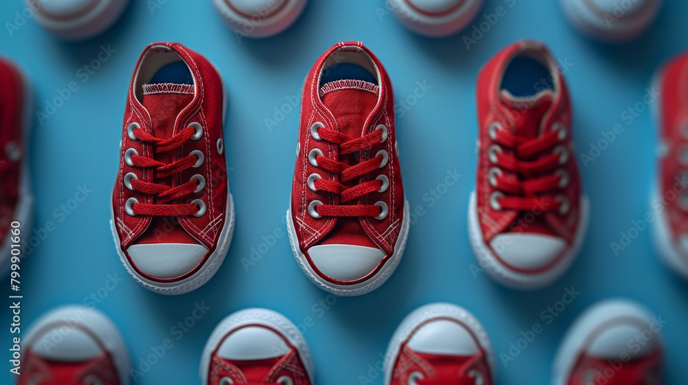 Red Sneakers on a Blue Background