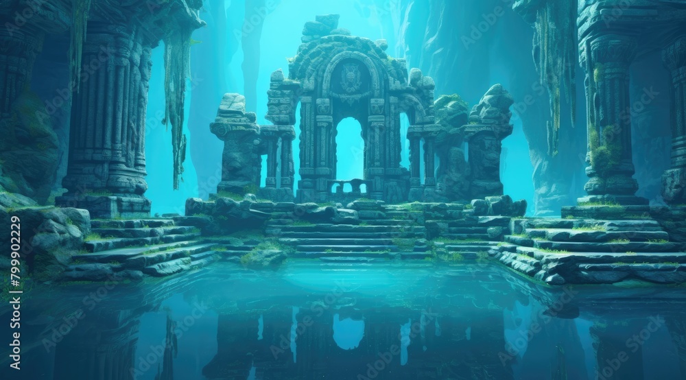 Mystic Underwater Ruins in Blue Hues Mystic Underwater Ruins in Blue Hues