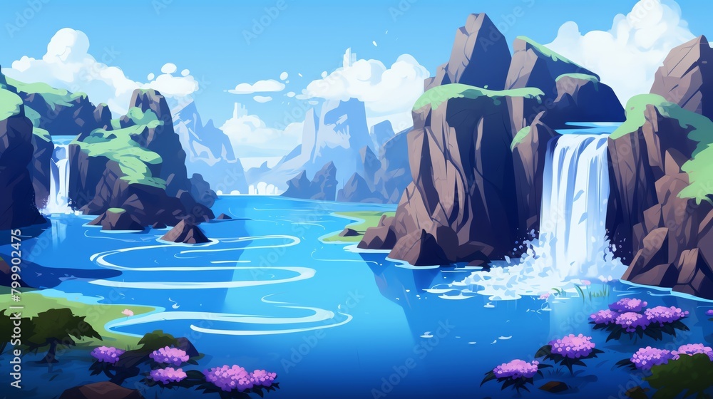 Obraz premium A beautiful landscape with a river flowing through it