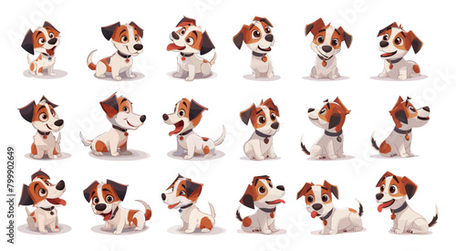 Cartoon Adorable Dog Characters. Cute funny puppy in Diverse and Playful Poses colour illustration © LadadikArt