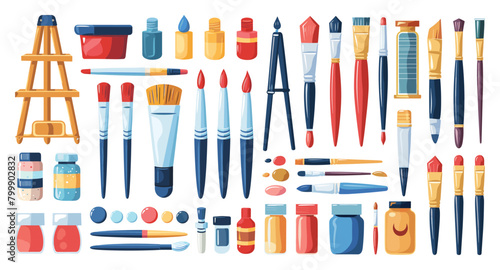 Cartoon Art Supplies Set. Flat Isolated Vector Symbols. Minimalistic Style Design Elements of Various Art Supplies
