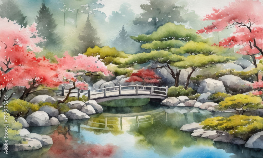 Watercolor Cozy Zen Garden