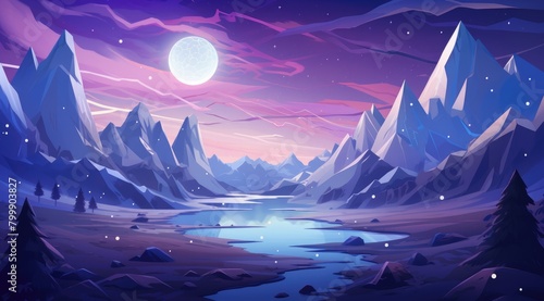 Moonlit Mountain Majesty and Starry Sky Panorama