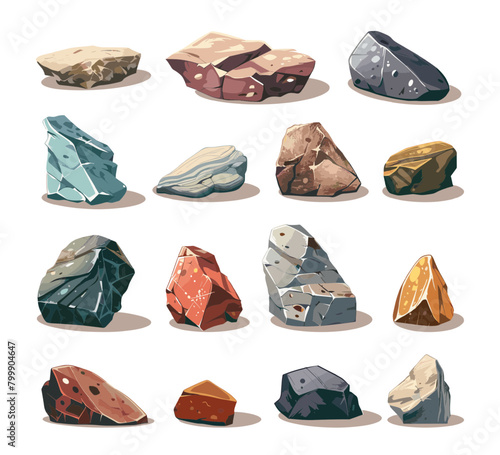 Cartoon Diverse Rocks. Stones Vector Flat Style Collection, Various rock calculus photo