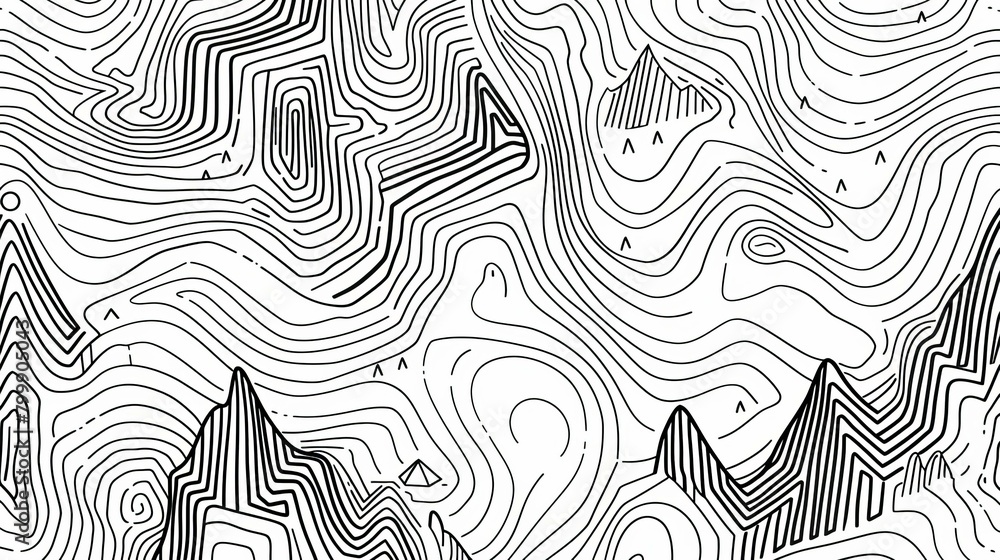 A mesmerizing black and white topographic line art