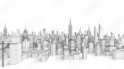 A wireframe sketch of an expansive cityscape