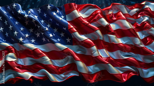 Satin American Flag Waving Elegantly on Dark Background