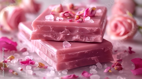 Pink chocolate bar with rose petals delicious gourmet
