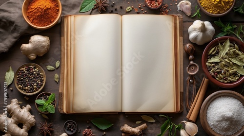 Old notes book for cooking recipes on a rustic table