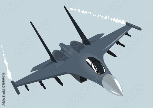 Su-35 multi purpose super maneuverable fighter with a controlled thrust . image. photo