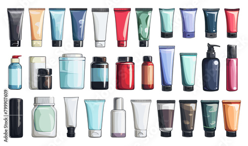 Cosmetic Tubes and Jars Set. Flat Isolated Vector Symbols Cosmetics Collection