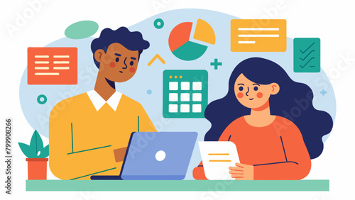 A woman with dyscalculia and her partner who excels in math find creative ways to handle finances together taking into account her struggles with. Vector illustration