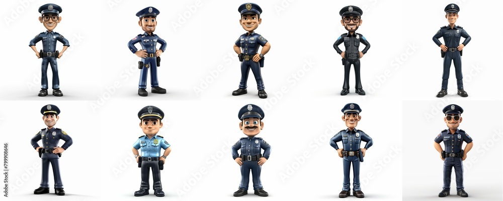 Diverse Collection of Cartoon Police Officers Standing with Confidence Diverse Collection of Cartoon Police Officers Standing with Confidence