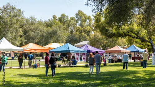 Fototapeta Naklejka Na Ścianę i Meble -  Outdoor Community Market Day in a Sunny Park