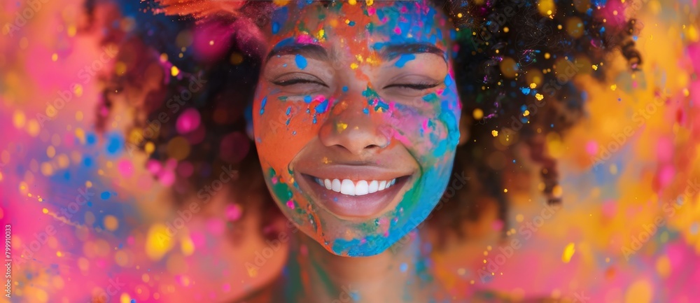 Portrait of a Holi paint girl African American Portrait of a Holi paint girl African American