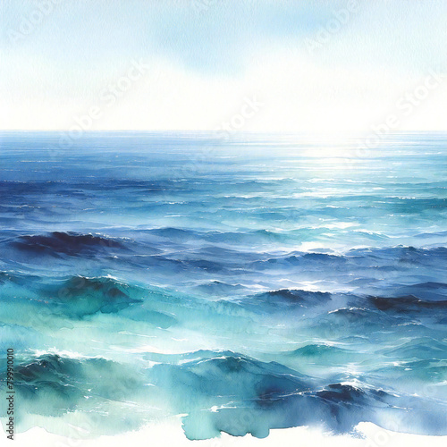 美しい海の水彩風イラスト