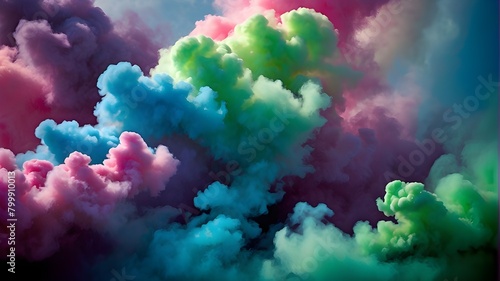 /imagine: An eruption of colorful smoke, vivid and vibrant, billowing and swirling in the air, creating mesmerizing patterns and shapes. The smoke is thick and dense, with hues of blue, green, purple,