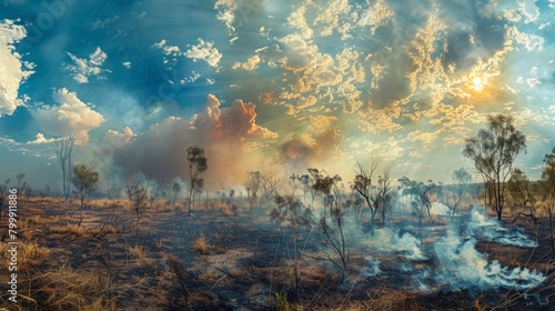 Wildfires smoldering in the Australian outback.