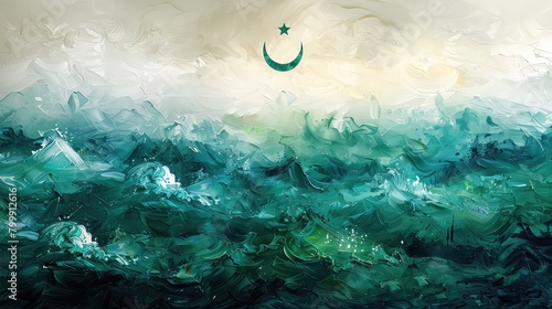 Beautiful Abstract Dark Green Plaster Wall Background Art Rough Stylized Texture Banner with Space for Text pakistan independence day. photo