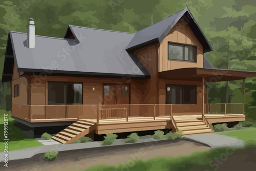a simple wooden house built illustration photo