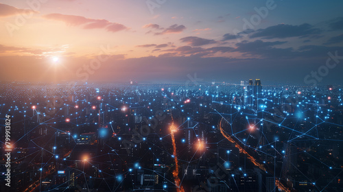 a network of interconnected smart cities sharing data to optimize resource allocation, transportation systems, and urban planning for sustainability and resilience.  © phairot