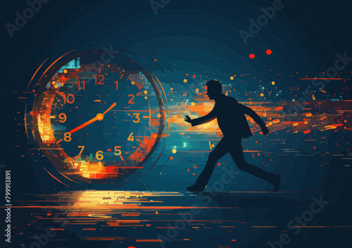 Urgent Running Late Businessman Representing Time Pressure, Deadline Stress, Office Hurry, Work Concept - Minimalist Vector