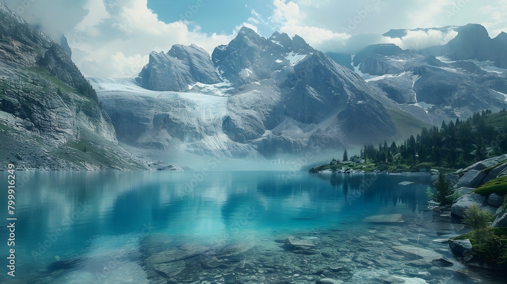 A hidden glacial lake with vibrant turquoise water, the color popping against the mountains. 