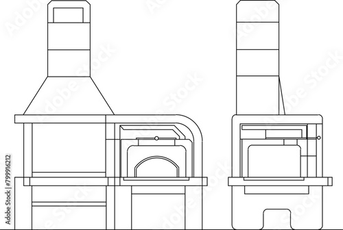 Barbeque machine drawing design vector illustration sketch for grilling