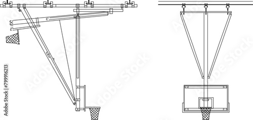 Basketball court basketball hoop drawing design vector illustration sketch