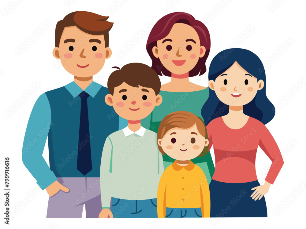 Smiling family with young children, Parental care vector cartoon illustration.