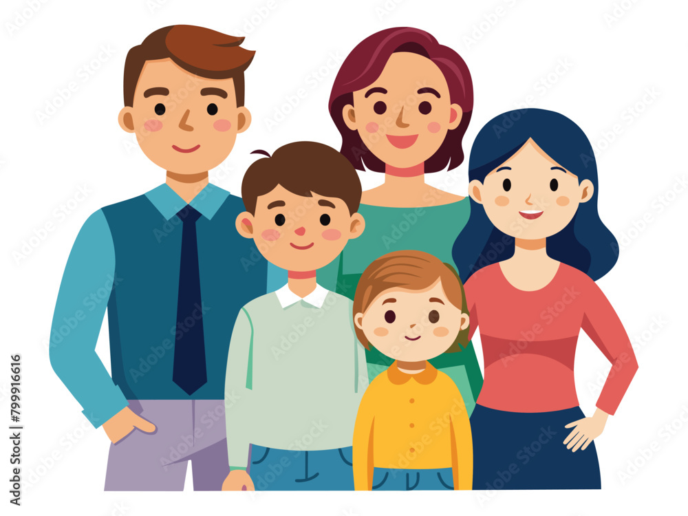 Smiling family with young children, Parental care vector cartoon illustration. Smiling family with young children, Parental care vector cartoon illustration.