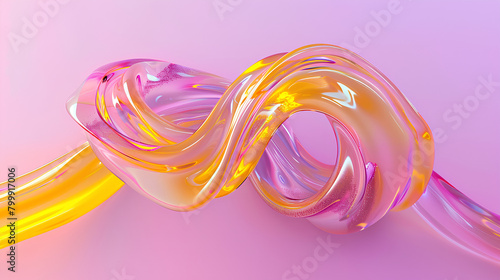 Infinite Fluidity, Pastel Tones 3D Render on Gradient Pink and Yellow Background