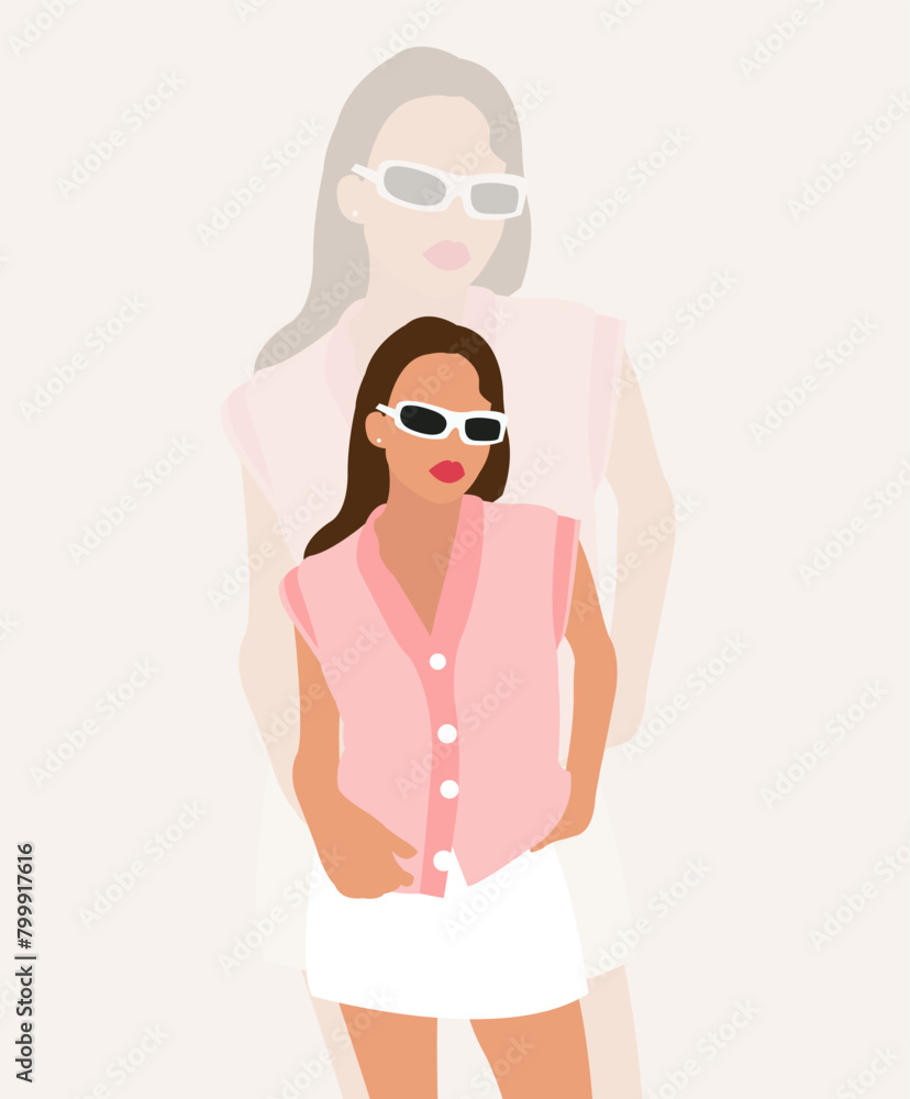 Illustration of a cute girl on a light grey background. Illustration of a cute girl on a light grey background.
