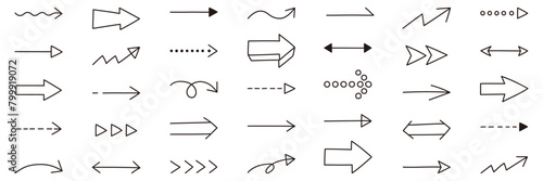シンプルな矢印アイコンセット。ベクター、イラスト、手書き、線、上下、左右 photo