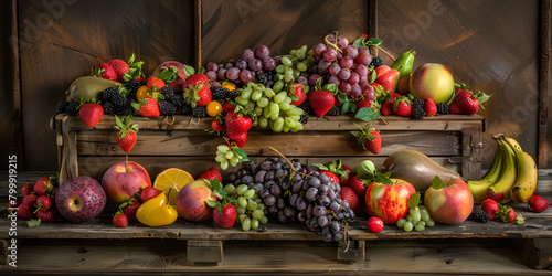 Arranjo de Frutas Frescas em Caixa de Madeira R  stica