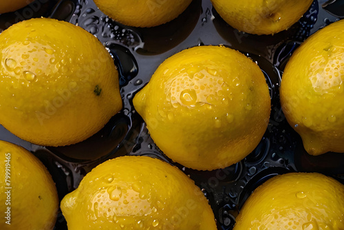 Overhead Shot of Lemons with visible Water Drops. Close up