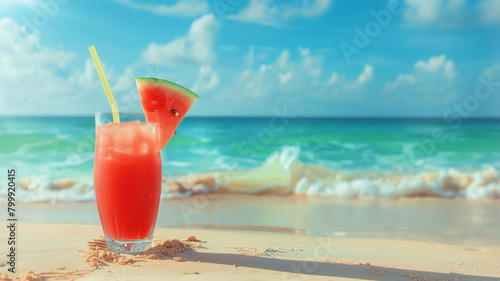  summer time holiday background, tropical beach island happy day bright sunshine, tropical fruits. Creative minimal summer idea