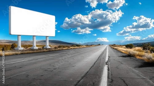 Empty Billboards Adorn Road and Beach, Against Vast Sky and Landscape