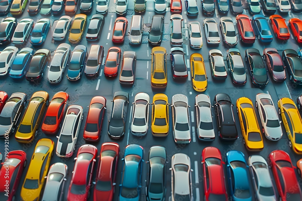 Fototapeta premium Vibrant Aerial View of Crowded Highway Traffic Jam with Overlapping Vehicles