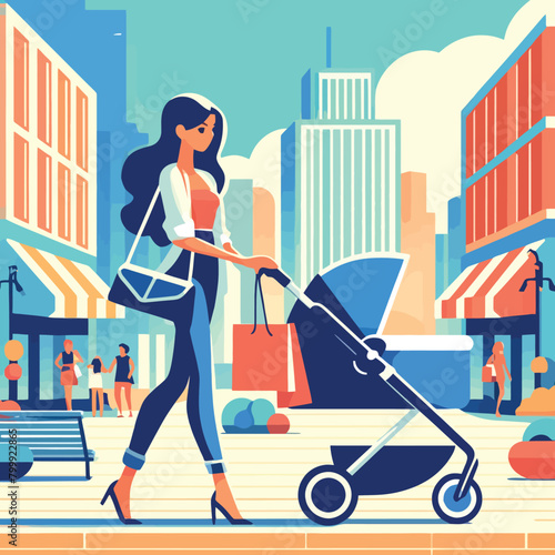 illustration of a woman with a baby stroller