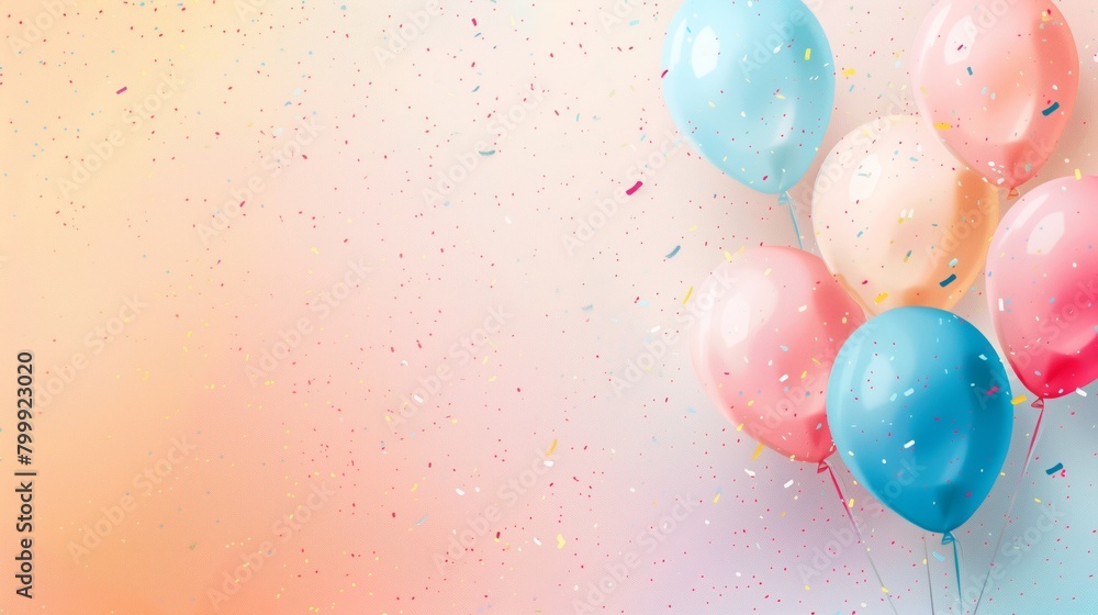 Colorful balloons on a soft pastel background with scattered confetti creating a celebratory atmosphere. Colorful balloons on a soft pastel background with scattered confetti creating a celebratory atmosphere.