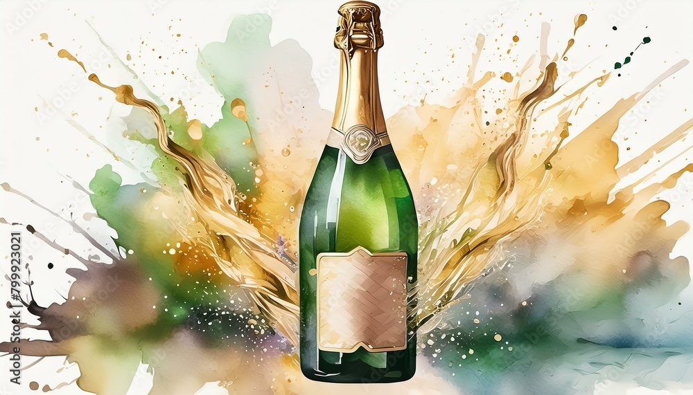 Watercolor painting a Bottle of Champagne