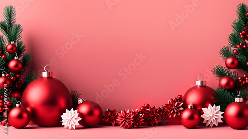 A red and white Christmas scene with a red background