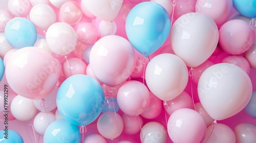 3d rendering of pastel blue  pink and white balloons background