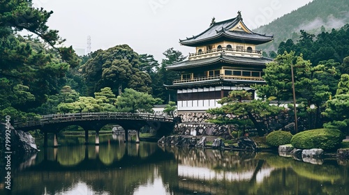 The Imperial Palace with its grand architecture  surrounding gardens  and tranquil scenery  set against a white background.