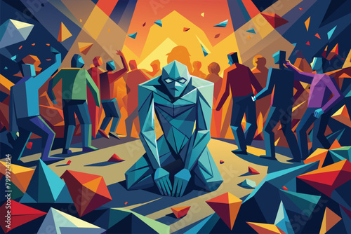Individual feeling disconnected amidst a crowd, vector cartoon illustration.