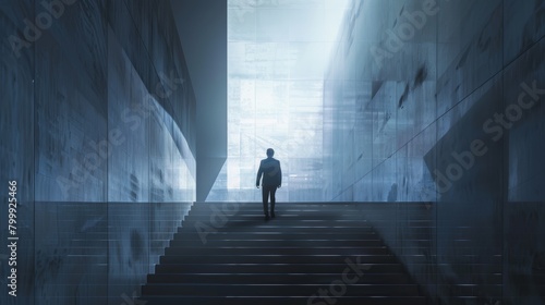 Businessman climbed on top of the stairs going to the city,Businessman climbing stairs ,Ambitions concept