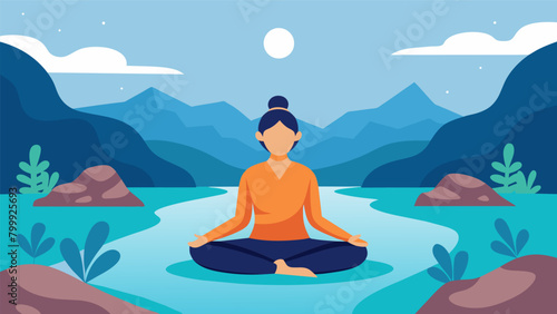 Wallpaper Mural An illustration of a person sitting on a rock in the middle of a flowing river their eyes closed as they listen to the calming sound of water and find. Vector illustration Torontodigital.ca